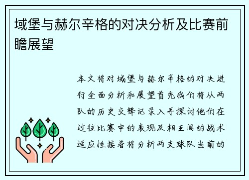 域堡与赫尔辛格的对决分析及比赛前瞻展望