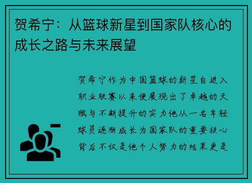 贺希宁：从篮球新星到国家队核心的成长之路与未来展望