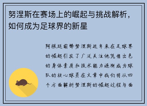 努涅斯在赛场上的崛起与挑战解析，如何成为足球界的新星