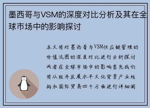 墨西哥与VSM的深度对比分析及其在全球市场中的影响探讨