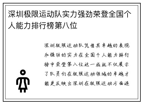深圳极限运动队实力强劲荣登全国个人能力排行榜第八位