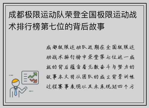 成都极限运动队荣登全国极限运动战术排行榜第七位的背后故事